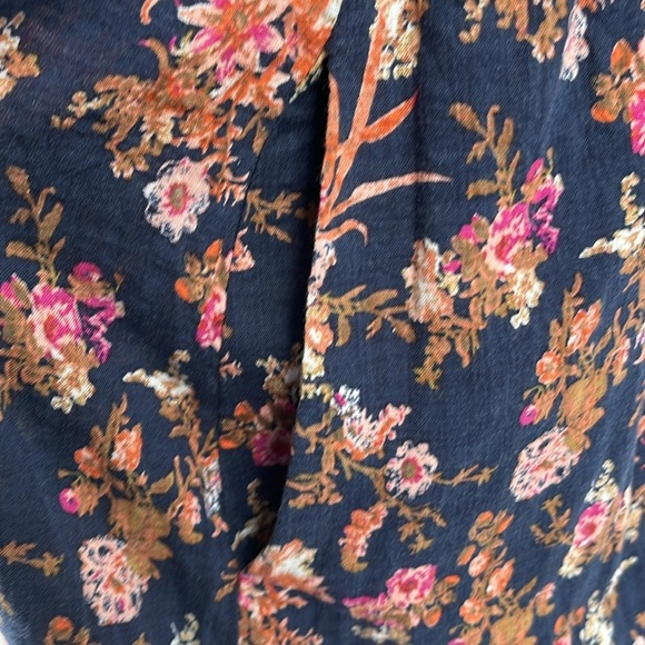 Frye Autumn Bouquet Navy Blue Floral Midi Dress Western Tiered Ruffle Peasant M - Picture 7 of 11